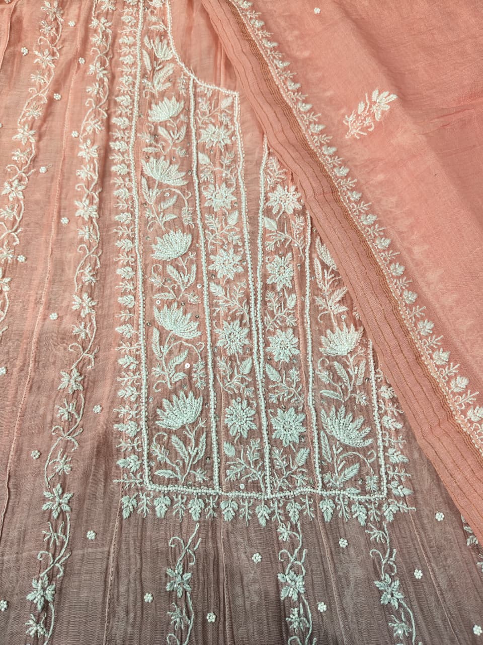 Ombre Dyed Lucknowi Chikankari Unstitched Anarkali