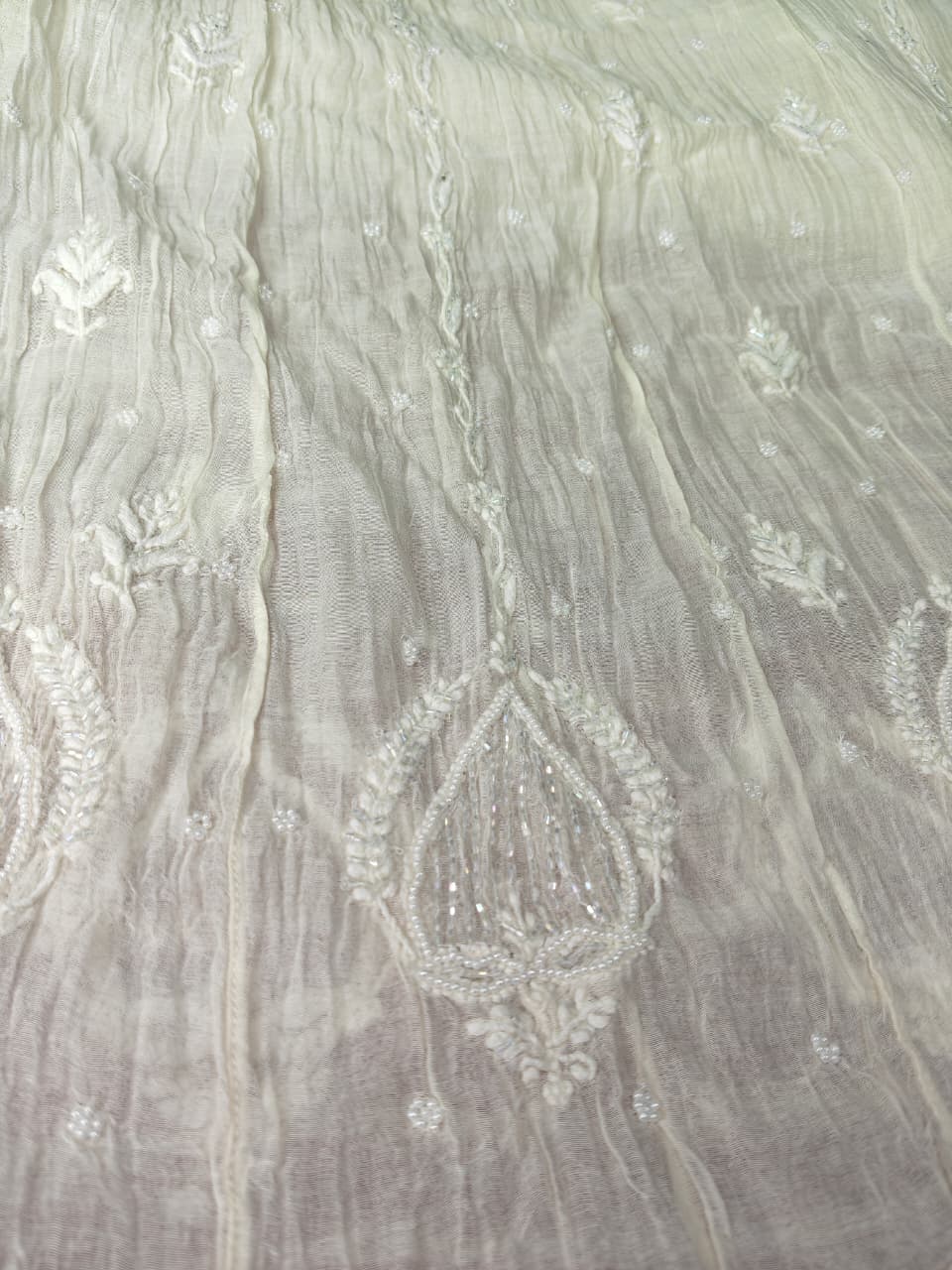 Mul Chanderi A-Line Anarkali with Dupatta featuring Pearl & Cutdana Work