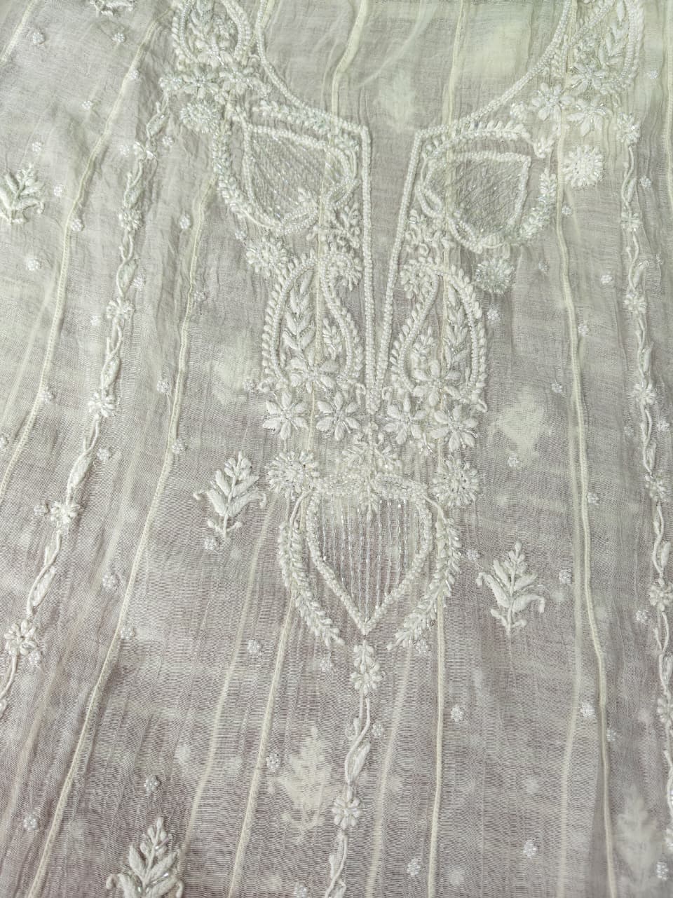 Mul Chanderi A-Line Anarkali with Dupatta featuring Pearl & Cutdana Work