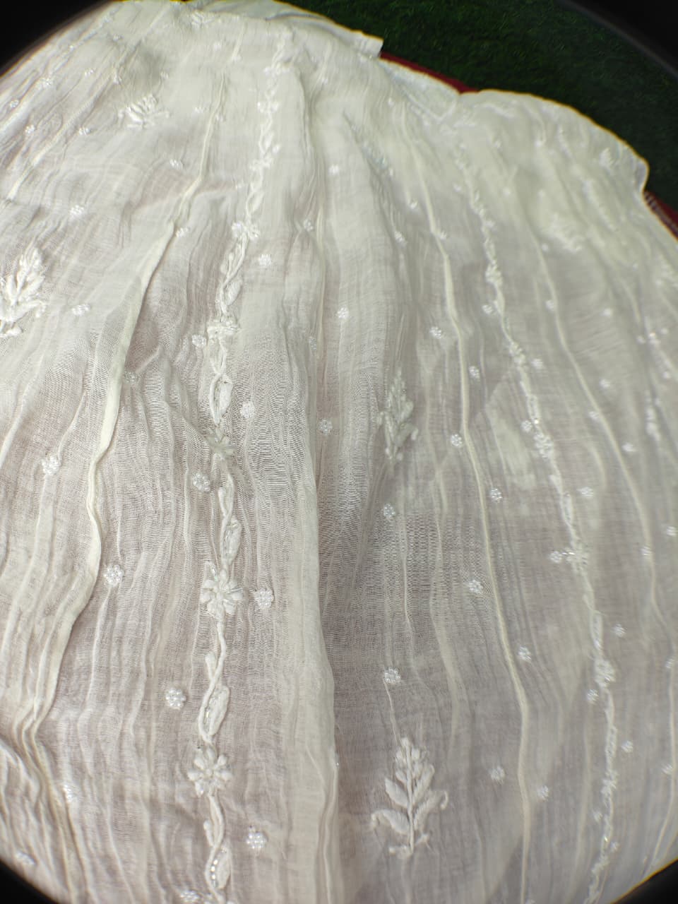 Mul Chanderi A-Line Anarkali with Dupatta featuring Pearl & Cutdana Work
