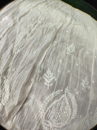 Mul Chanderi A-Line Anarkali with Dupatta featuring Pearl & Cutdana Work