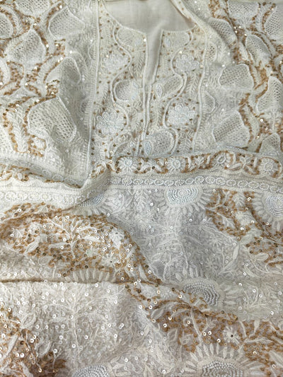 Mul Chanderi Lucknowi Chikankari Unstitched Suit with Hand Jaali & Sequin Work
