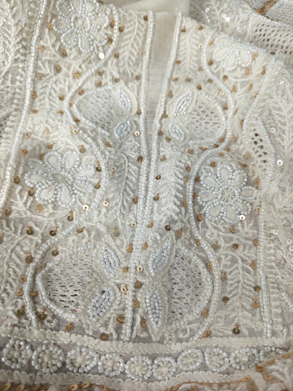 Mul Chanderi Lucknowi Chikankari Unstitched Suit with Hand Jaali & Sequin Work