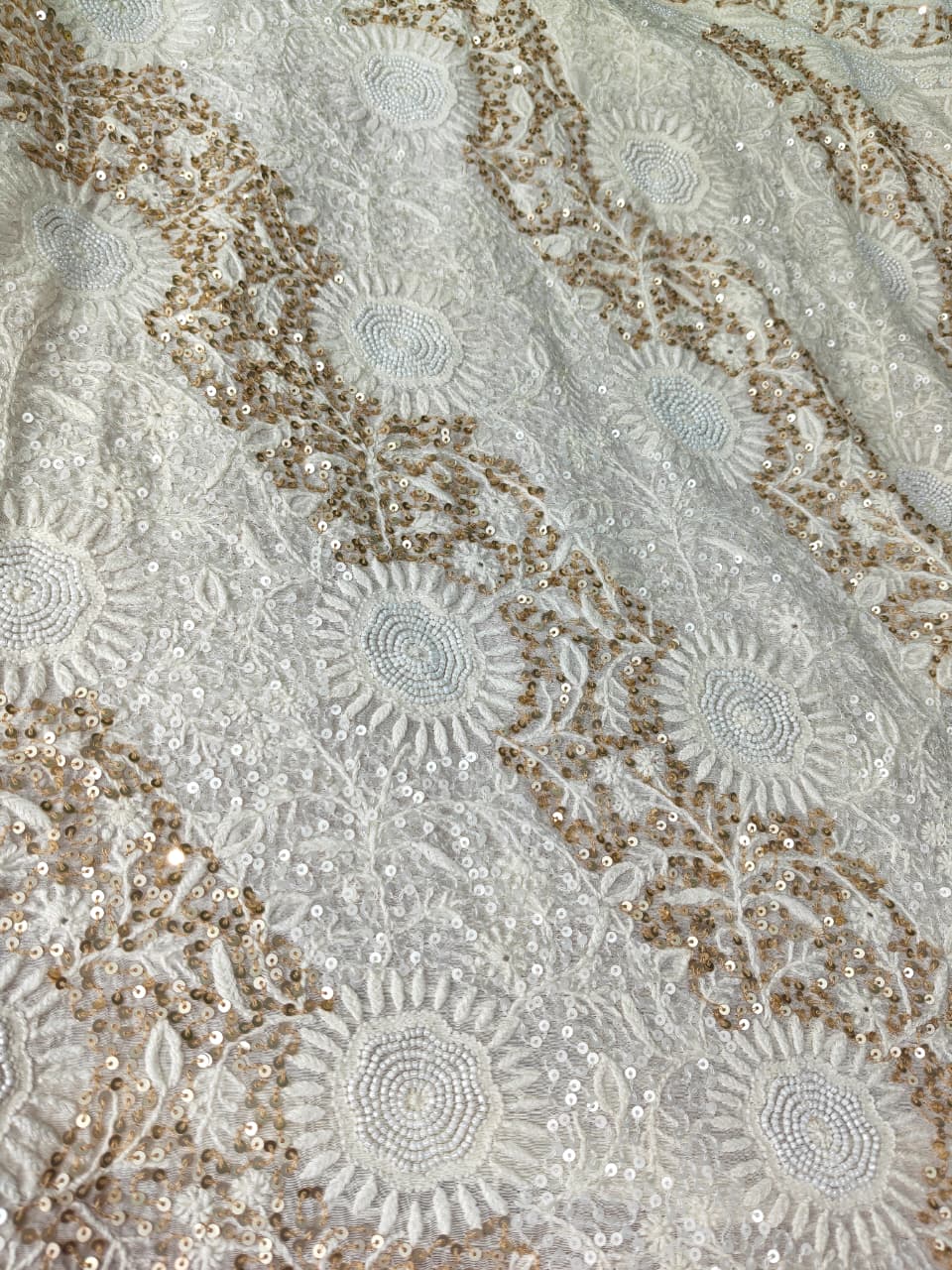 Mul Chanderi Lucknowi Chikankari Unstitched Suit with Hand Jaali & Sequin Work