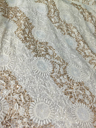 Mul Chanderi Lucknowi Chikankari Unstitched Suit with Hand Jaali & Sequin Work