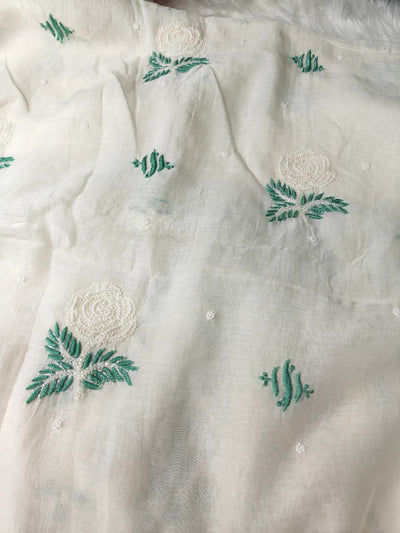 Lucknowi Chikankari Kurta & Dupatta Set in Mulmul Chanderi with Pearl & Cutdana Embroidery