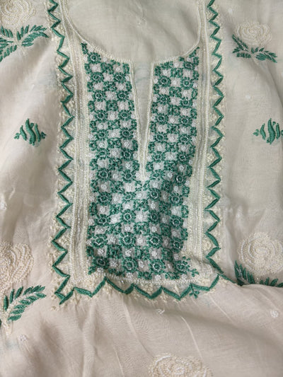 Lucknowi Chikankari Kurta & Dupatta Set in Mulmul Chanderi with Pearl & Cutdana Embroidery