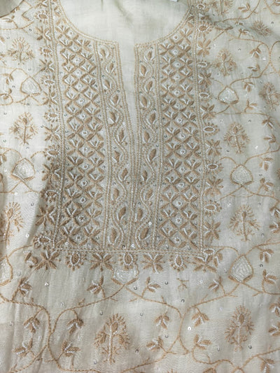 Mul Chanderi 2 Taar Lucknowi Chikankari full jaal Kurta with Dupatta Set
