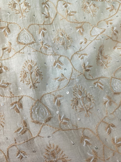 Mul Chanderi 2 Taar Lucknowi Chikankari full jaal Kurta with Dupatta Set