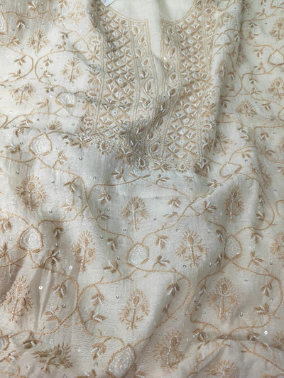 Mul Chanderi 2 Taar Lucknowi Chikankari full jaal Kurta with Dupatta Set