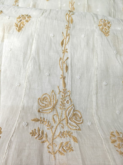 Unstitched Lucknowi Chikankari Mul Chanderi Anarkali with Sequin Handwork