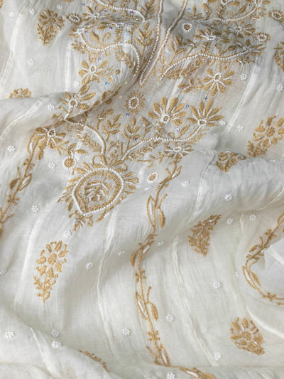 Unstitched Lucknowi Chikankari Mul Chanderi Anarkali with Sequin Handwork