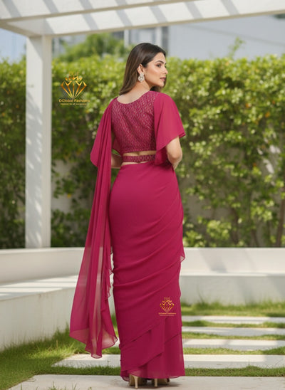 Printed Pre-Draped Saree with Stitched Blouse Ready-to-Wear Saree