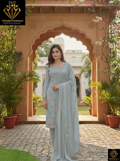 Resham & Stone Work Kurta Pant Dupatta Set