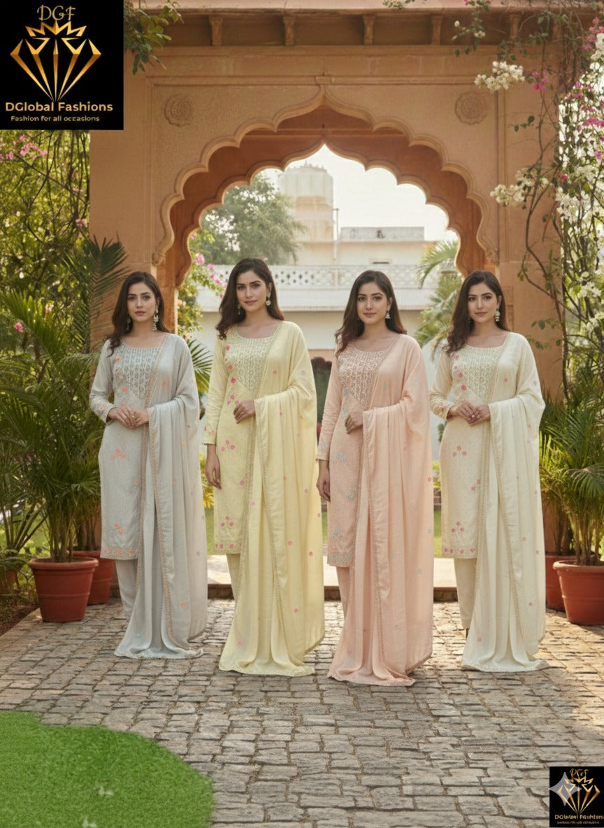Resham & Stone Work Kurta Pant Dupatta Set