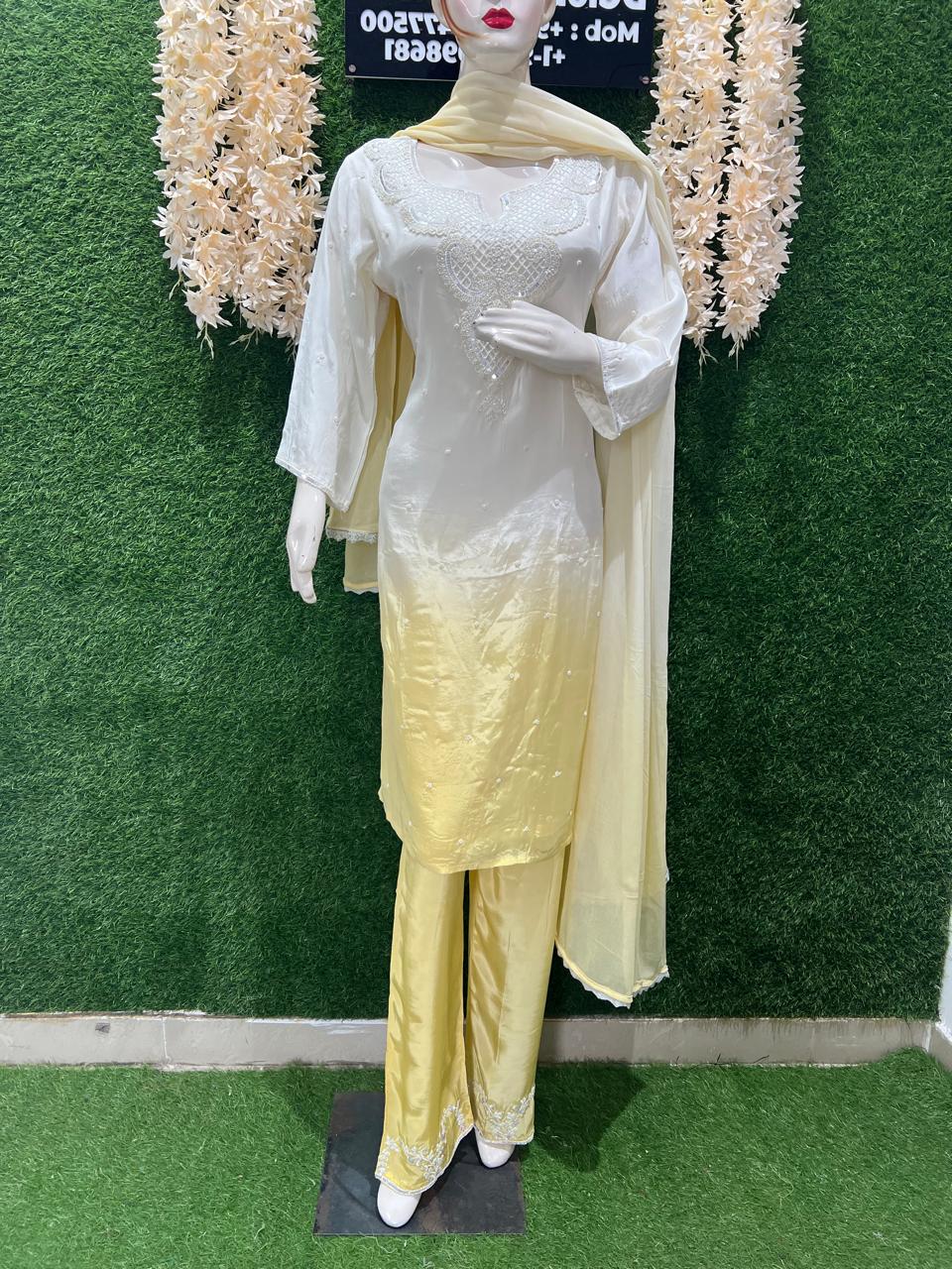 Ombre  Suit Set with Pearl & Sequin Hand Embroidery