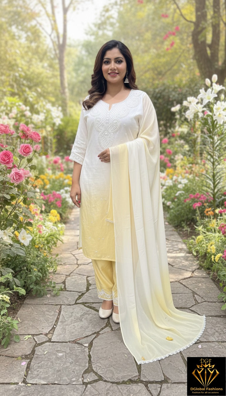 Ombre  Suit Set with Pearl & Sequin Hand Embroidery