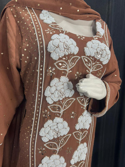 Lucknowi Chikankari Georgette Kurta & Dupatta with Mukaish (Badla) & Pearl Handwork