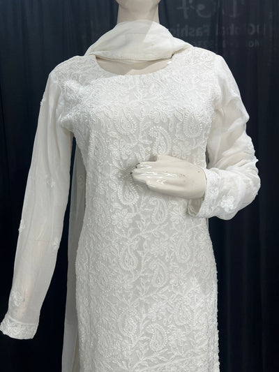 Lucknowi Chikankari Viscose Georgette (3-Piece Set) with Handwork Pearl & Cutdana Embroidery