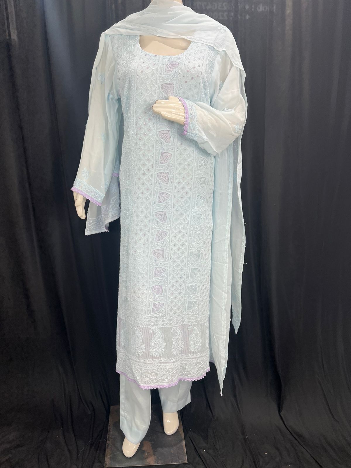 Lucknowi Chikankari Kurta & Dupatta Set with Cutdana Handwork