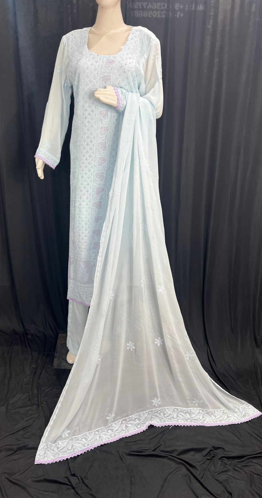 Lucknowi Chikankari Kurta & Dupatta Set with Cutdana Handwork