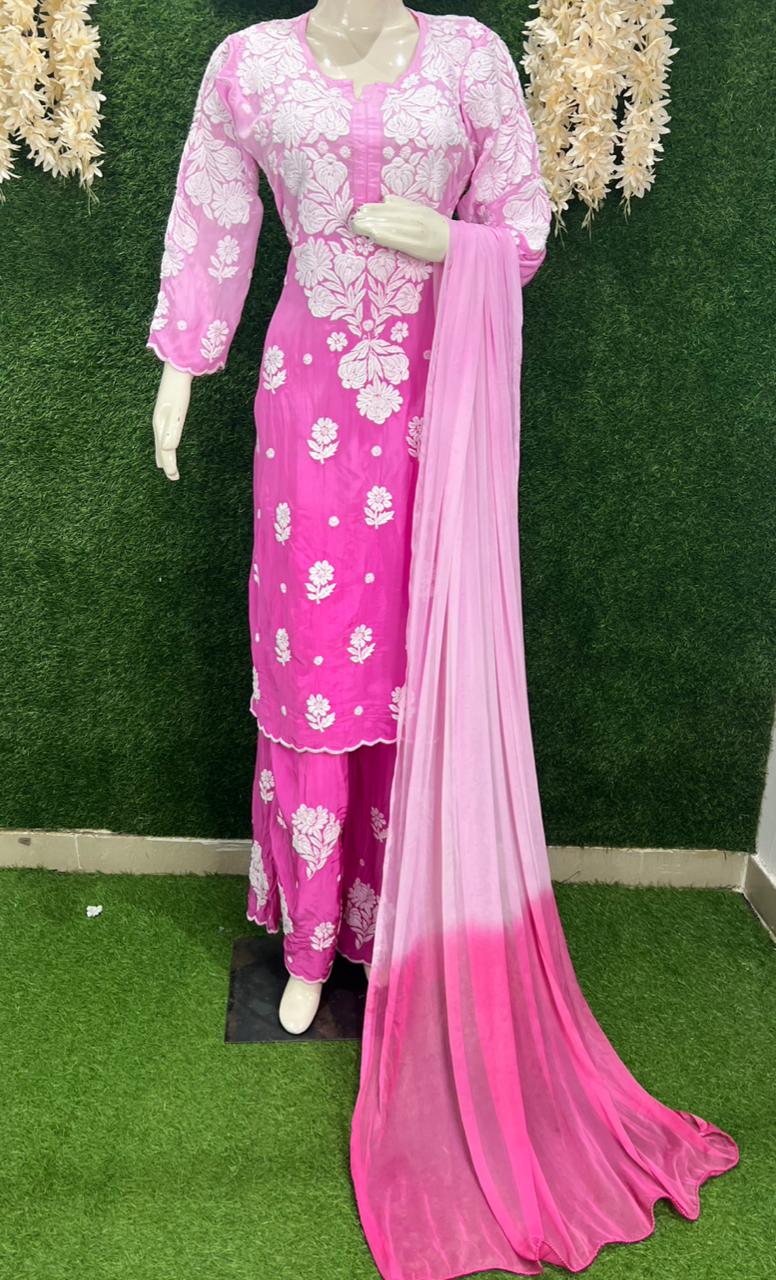 Crepe Kurta Palazzo Set with Dupatta