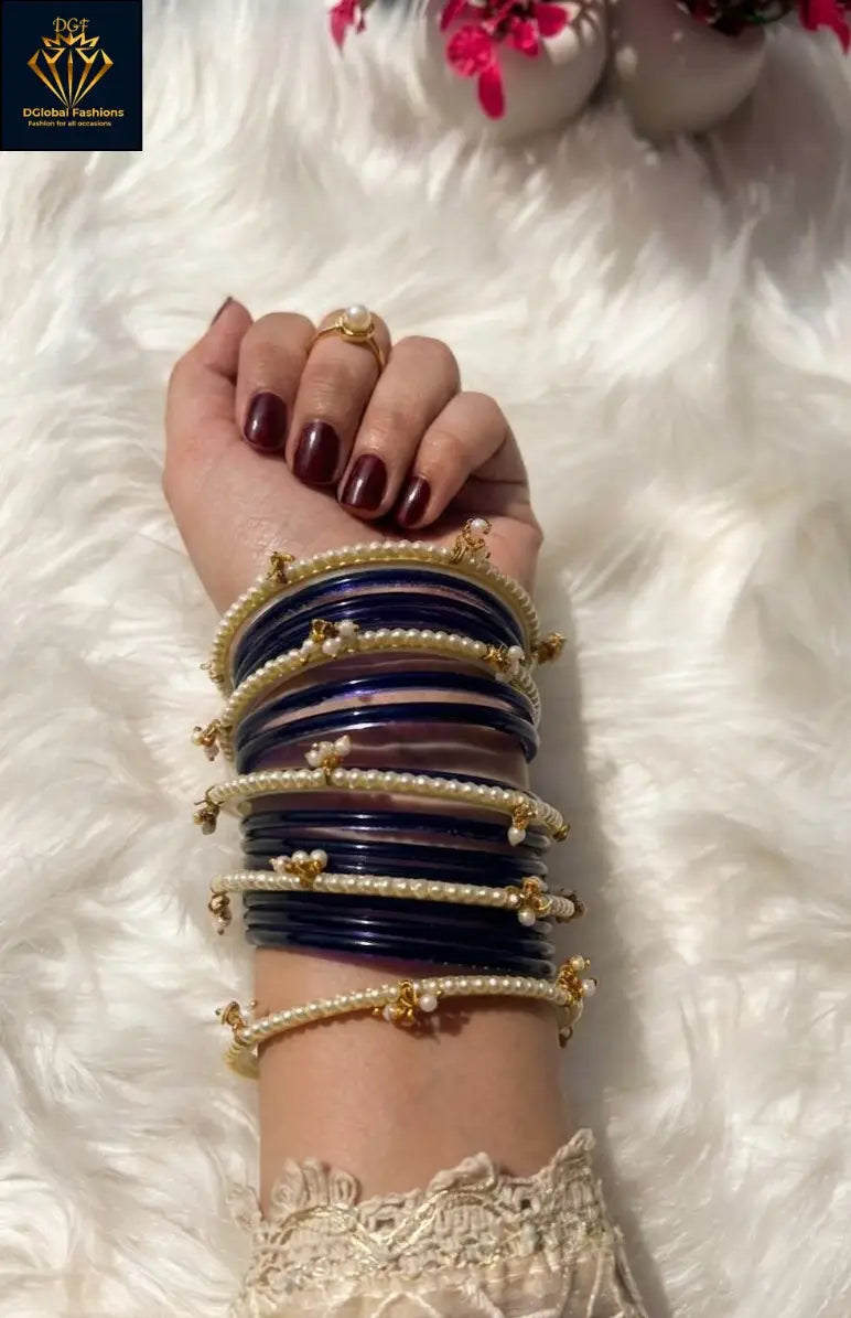 Colorful Jelly Glass Bangles Set with Pearl Bangles
