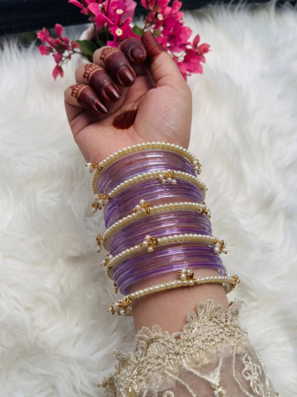 Colorful Jelly Glass Bangles Set with Pearl Bangles