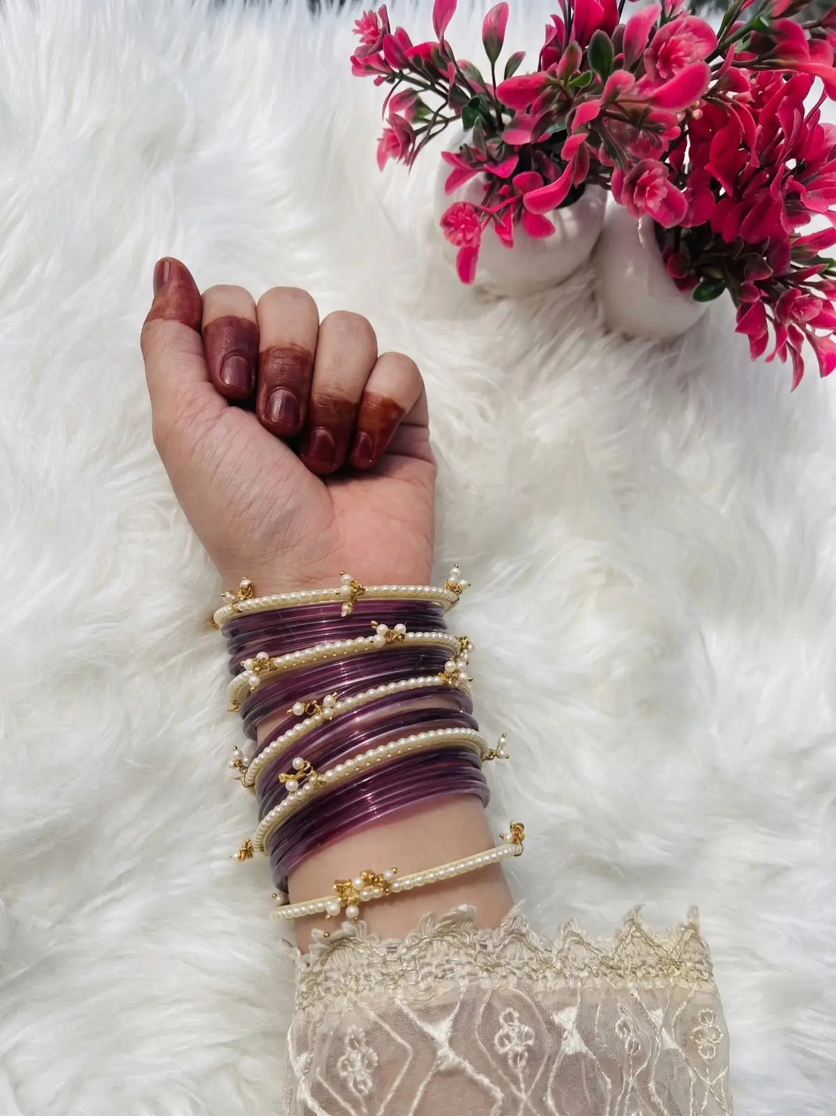 Colorful Jelly Glass Bangles Set with Pearl Bangles