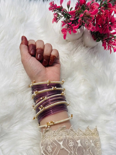 Colorful Jelly Glass Bangles Set with Pearl Bangles