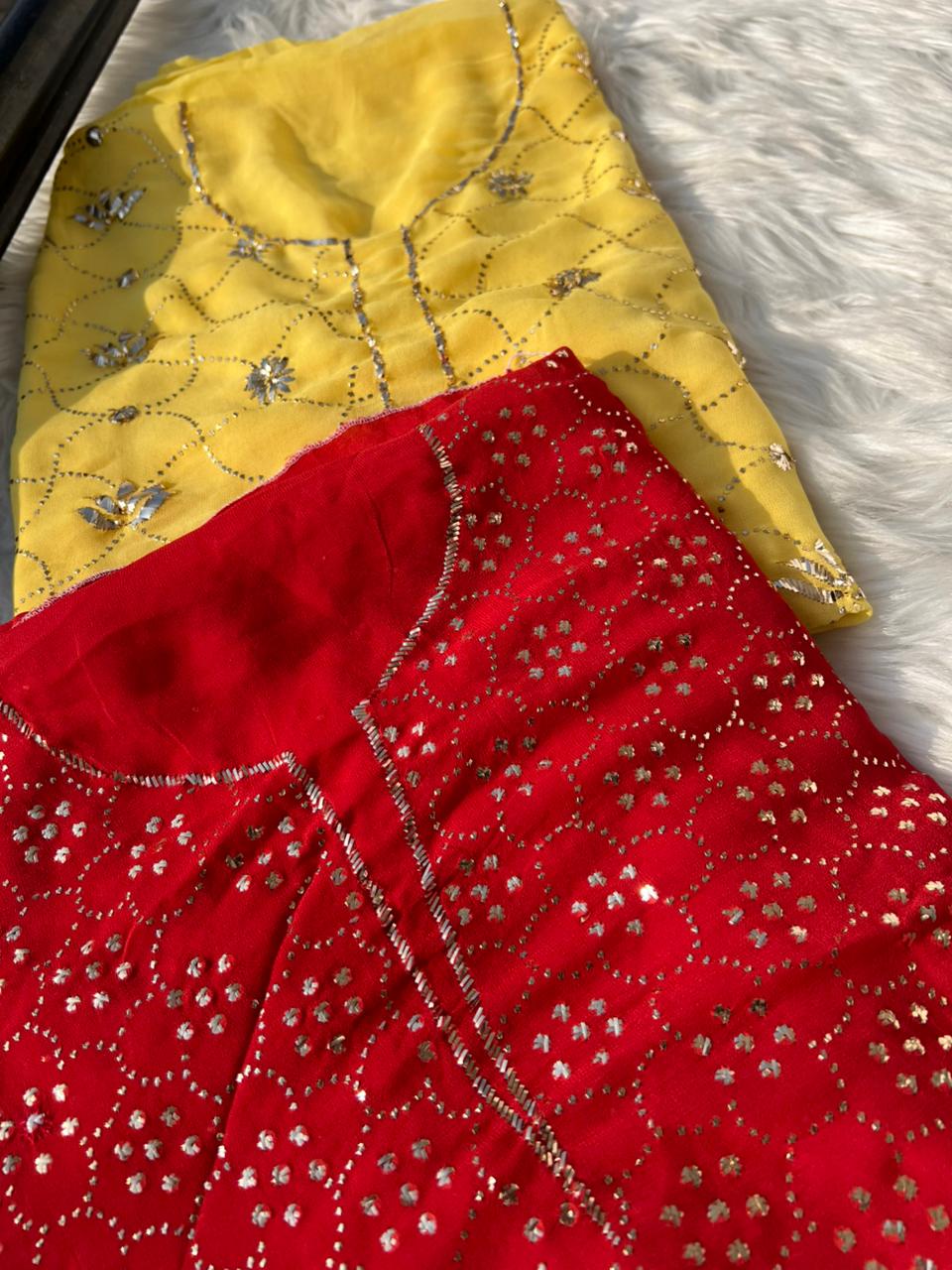Lucknowi Chikankari Unstitched Kurta Dupatta Set with Handcrafted Mukaish Work