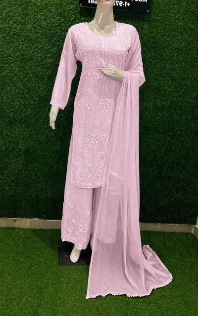 Lucknowi Chikankari Rayon 3-Piece Suit Set