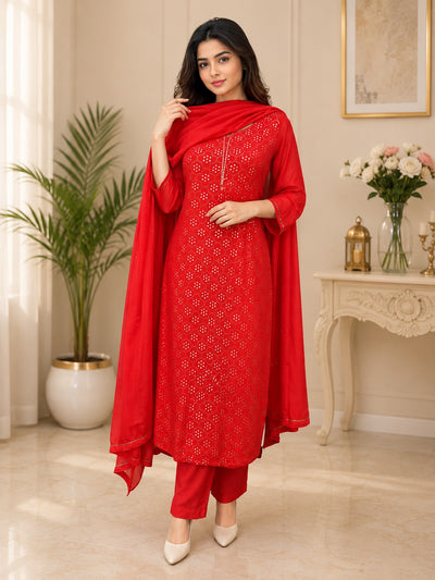 Lucknowi Chikankari Kurta Dupatta Set with Mukaish Work