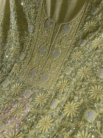 Lucknowi Chikankari Kurta Dupatta Set in Mul Chanderi – All-Over Sequin Handwork (Unstitched)