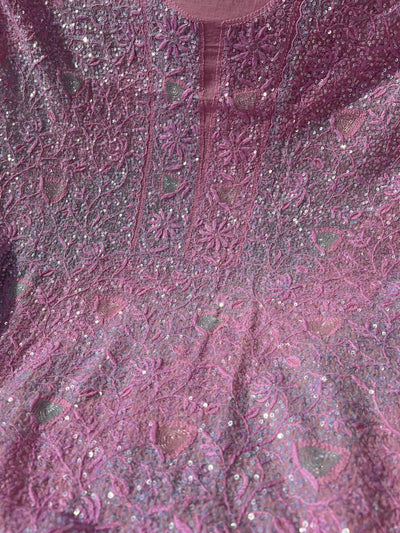 Lucknowi Chikankari Kurta Dupatta Set in Mul Chanderi – All-Over Sequin Handwork (Unstitched)