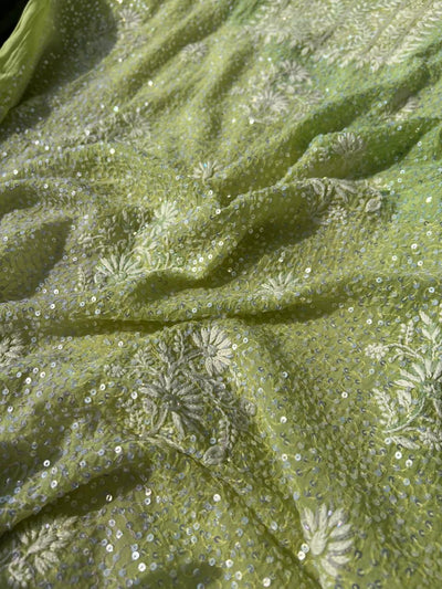 Lucknowi Chikankari Kurta Dupatta Set in Mul Chanderi – All-Over Sequin Handwork (Unstitched)