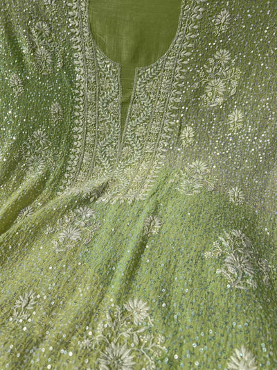 Lucknowi Chikankari Kurta Dupatta Set in Mul Chanderi – All-Over Sequin Handwork (Unstitched)