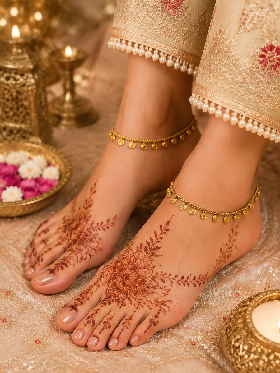 Gold-Plated Color Stone Charm Payal for Women