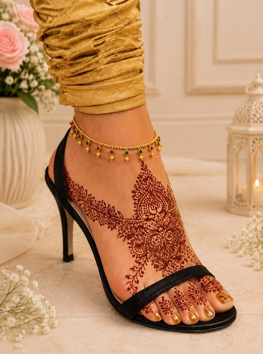 Gold-Plated Color Stone Charm Payal for Women