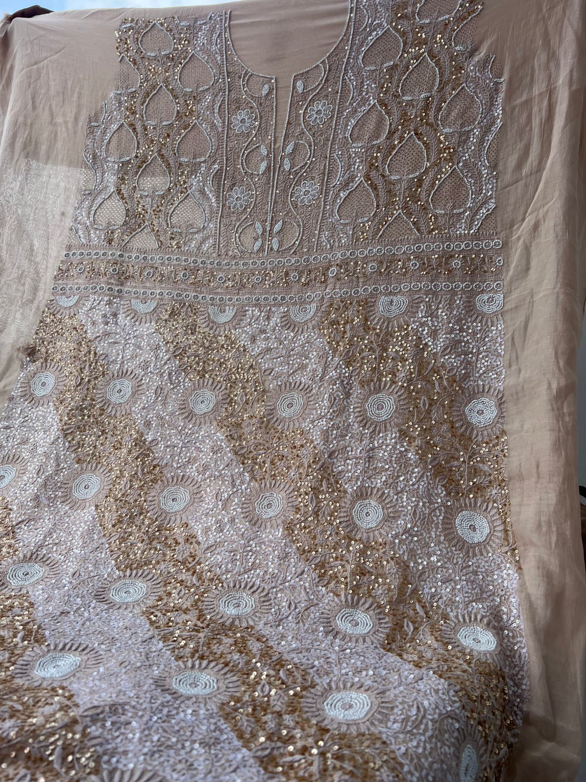 Mul Chanderi Lucknowi Chikankari Unstitched Suit with Hand Jaali & Sequin Work