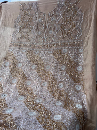 Mul Chanderi Lucknowi Chikankari Unstitched Suit with Hand Jaali & Sequin Work