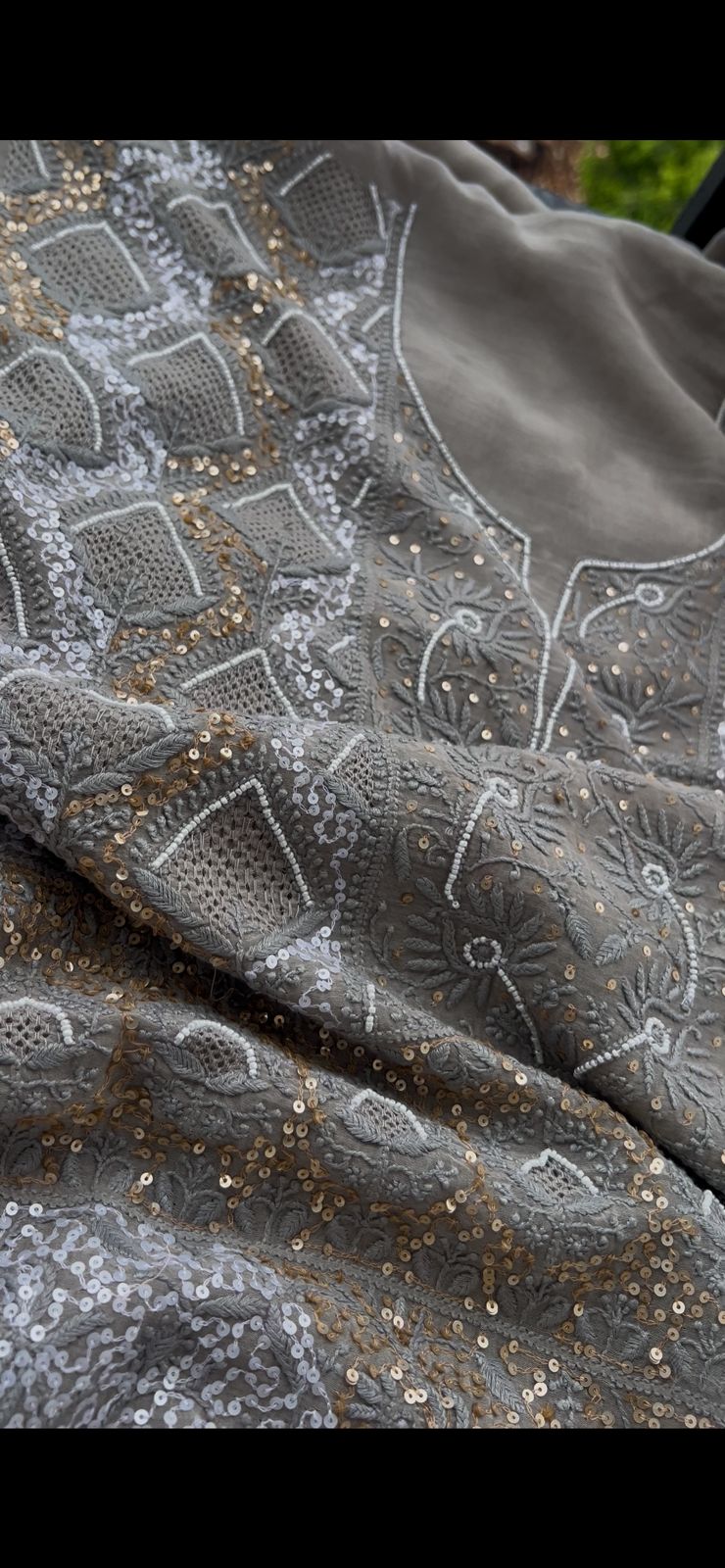 Mul Chanderi Lucknowi Chikankari Unstitched Suit with Hand Jaali & Sequin Work