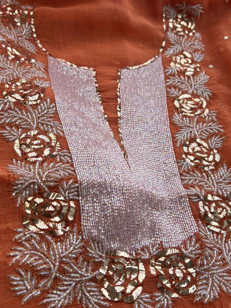 Lucknowi Chikankari Pearl Cutdana Pitta Kasab Suit Set