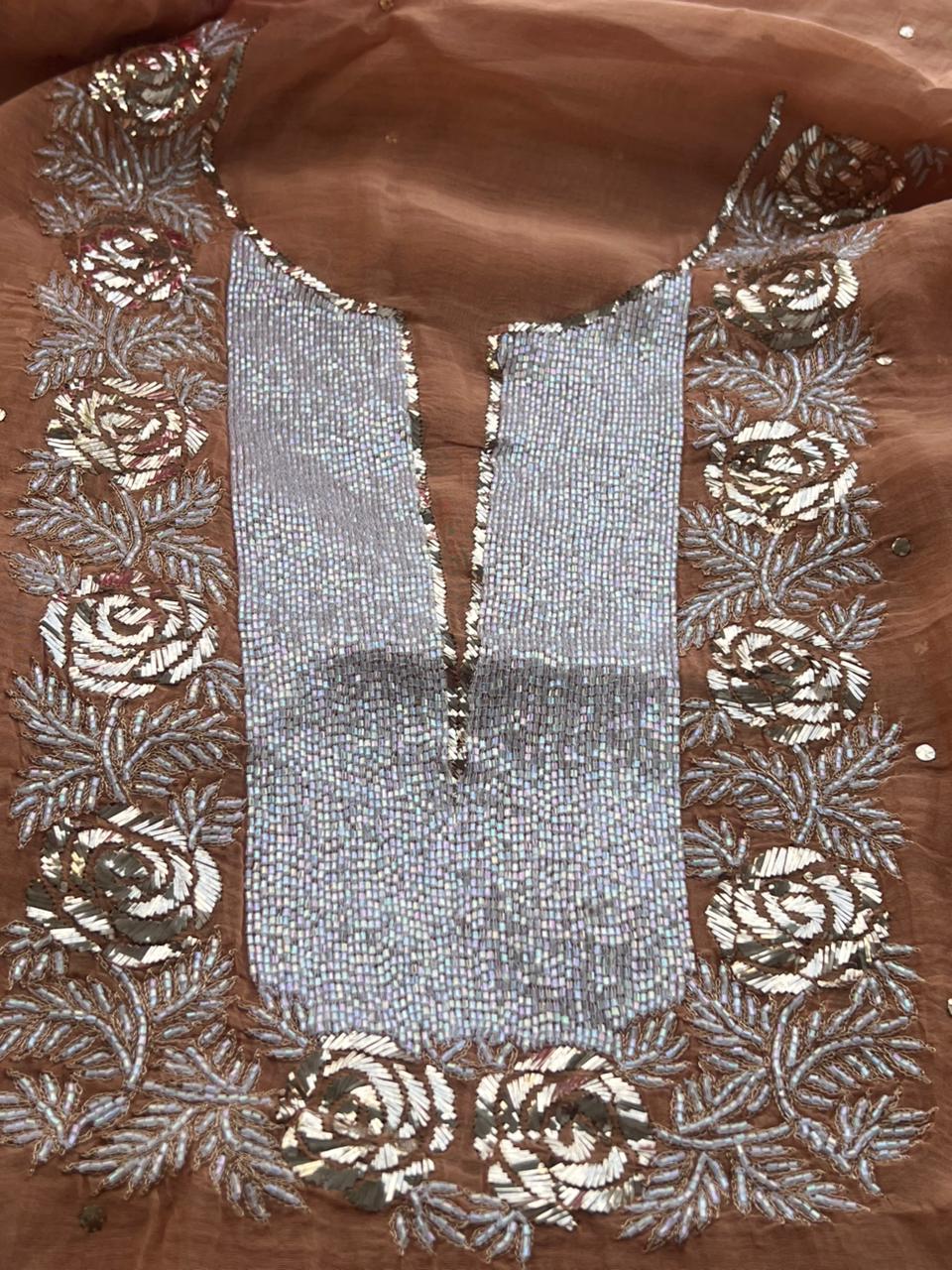 Lucknowi Chikankari Pearl Cutdana Pitta Kasab Suit Set