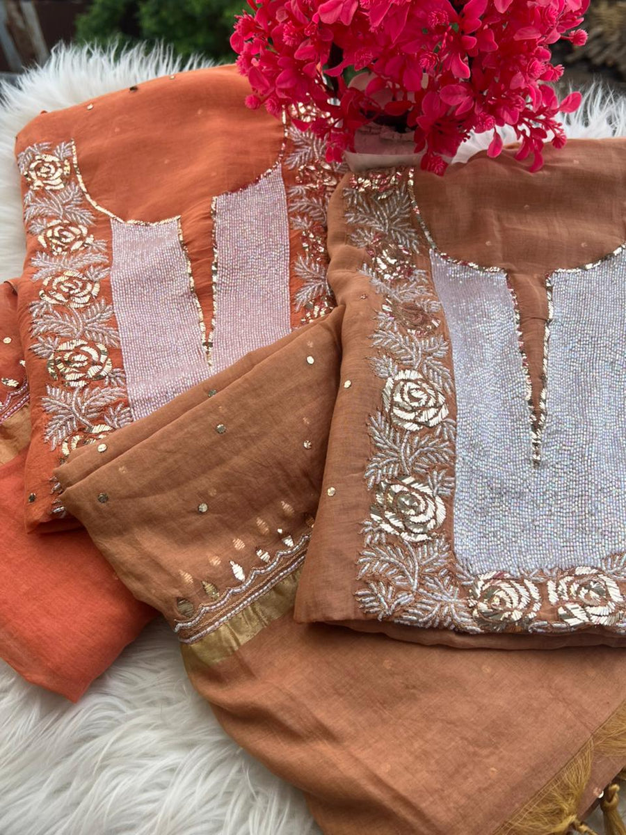 Lucknowi Chikankari Pearl Cutdana Pitta Kasab Suit Set
