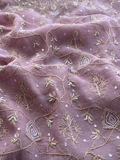 Mul Chanderi 2 Taar Lucknowi Chikankari full jaal Kurta with Dupatta Set