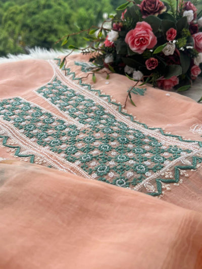 Lucknowi Chikankari Kurta & Dupatta Set in Mulmul Chanderi with Pearl & Cutdana Embroidery