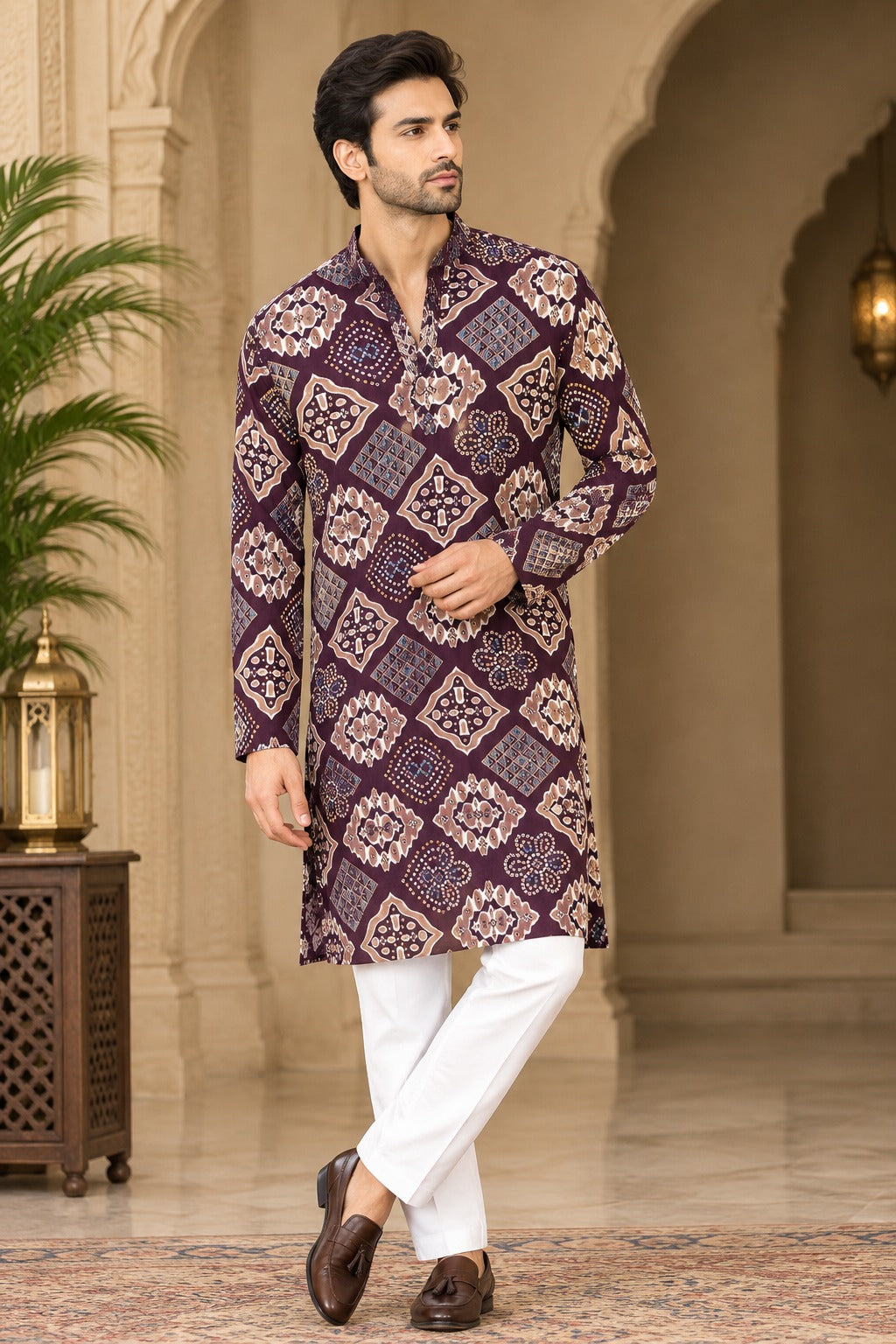 Men’s Bandhani Printed Short Kurta | Traditional Ethnic Wear