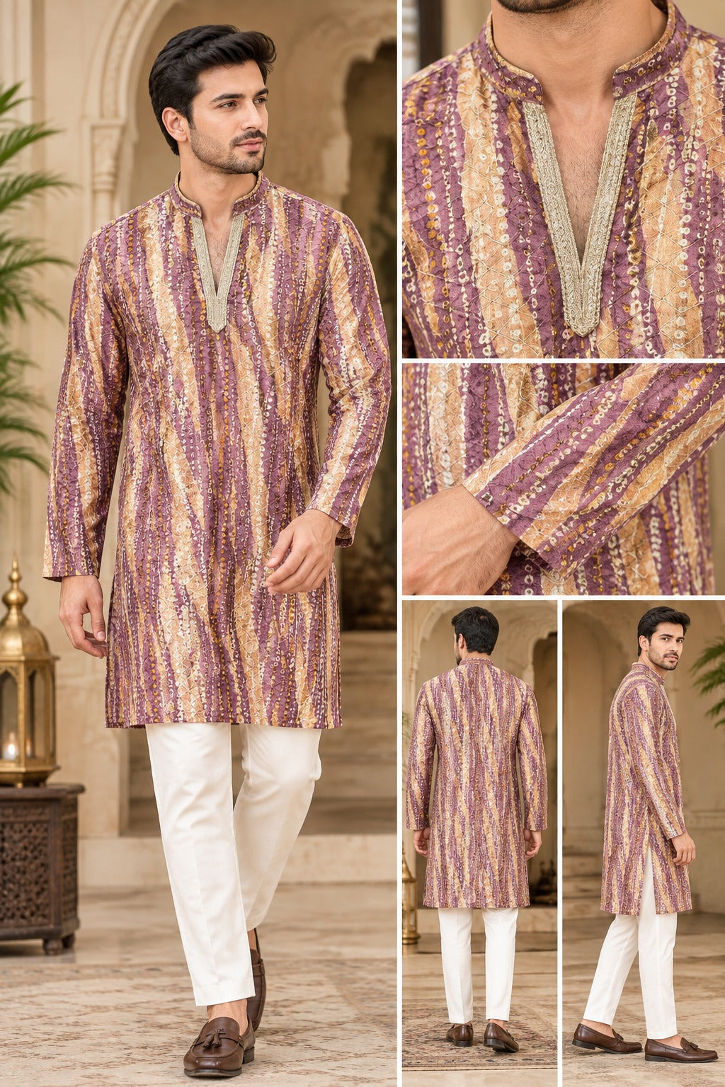 Men’s Silk Short Kurta with Digital Print & Shifli Work | Traditional Ethnic Wear