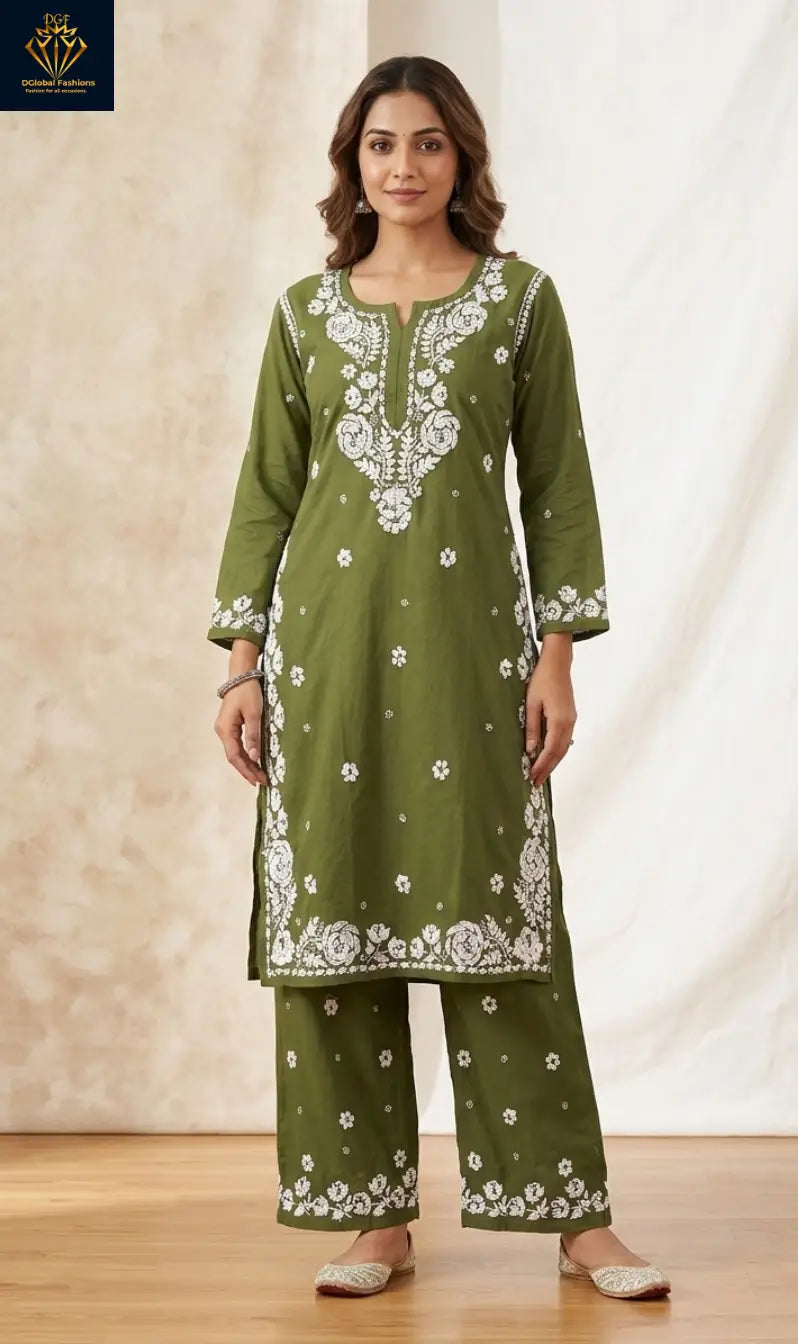 Lucknowi Chikankari Rayon Rose Co-ord Set